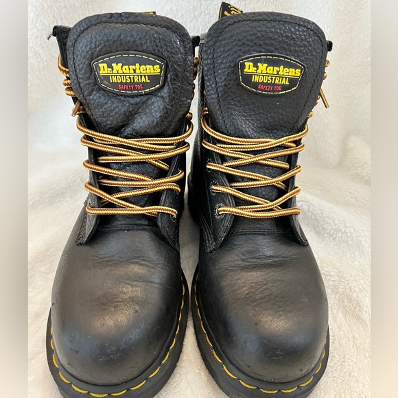 Dr. Martens Industrial Steel Toe Boots - Black Leather - Men 7 / Women 8 - Picture 3 of 15